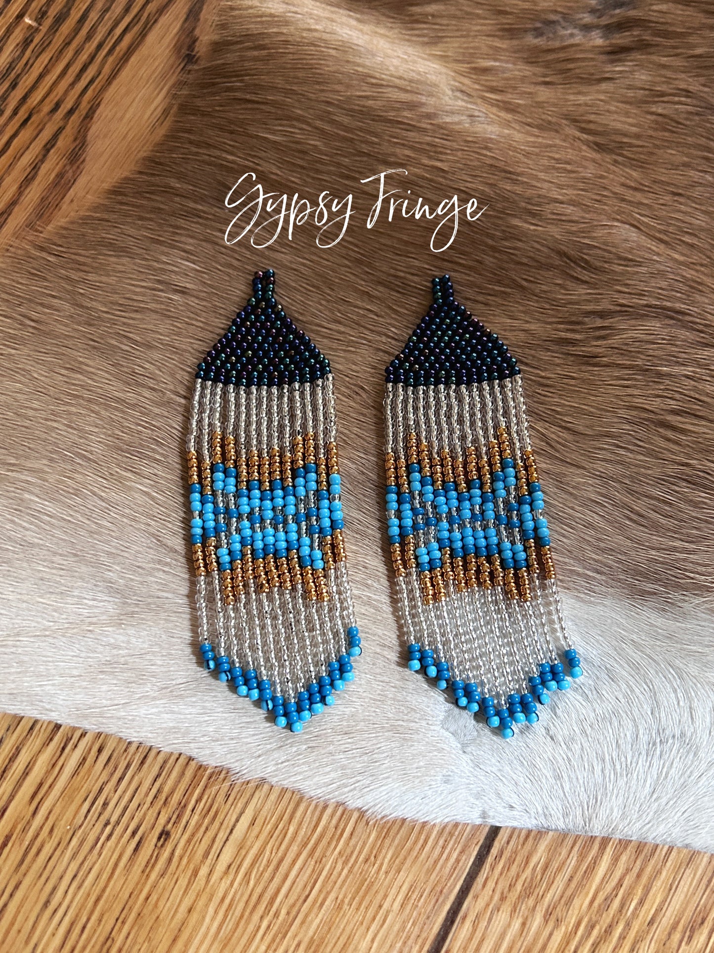 Blue N Gold Fringe Earrings