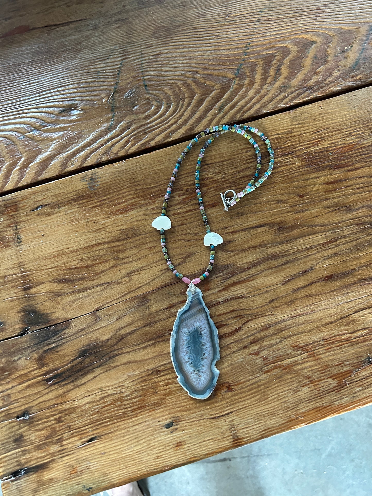Blue/Pink Agate Necklace Earrings