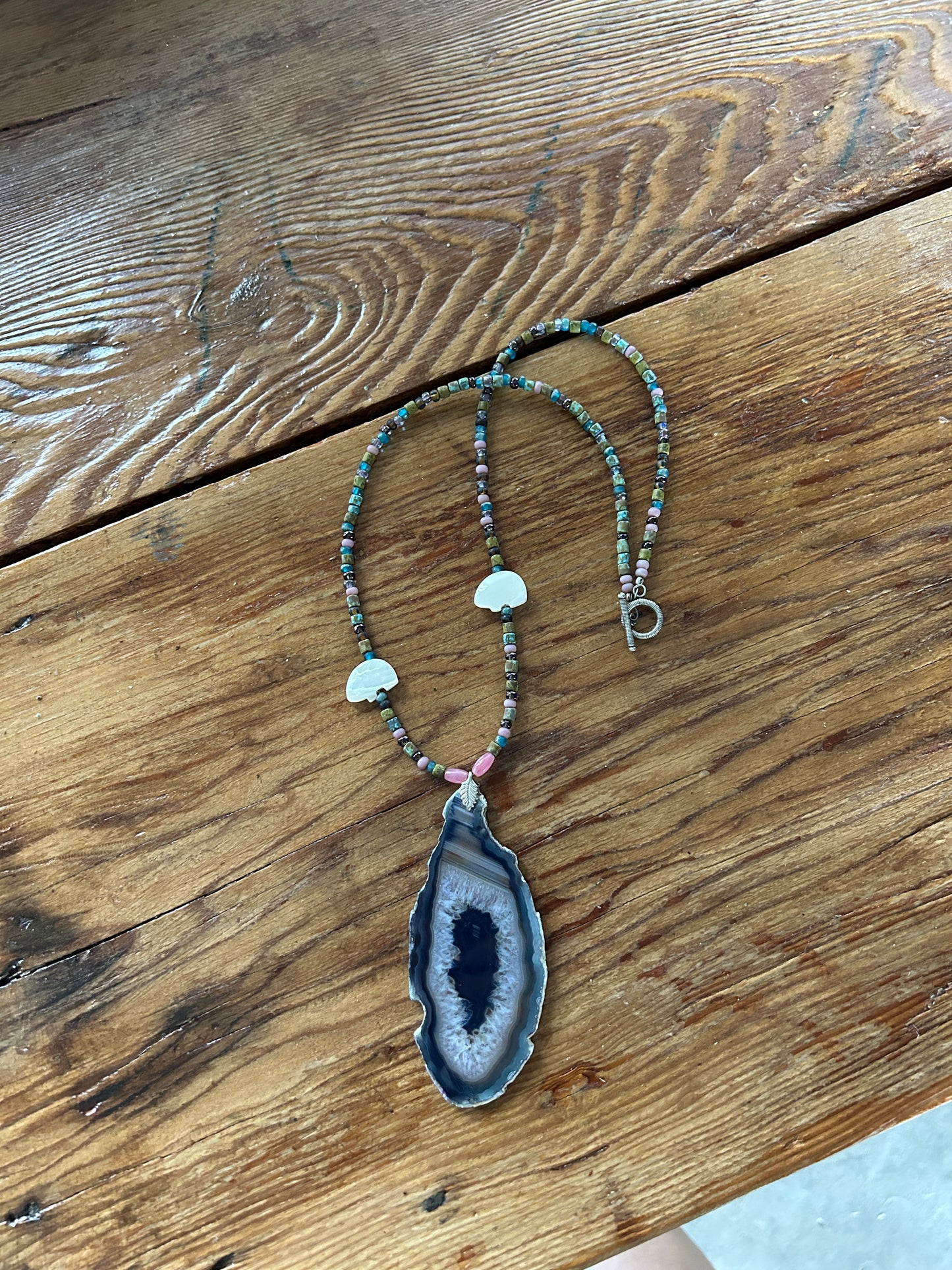 Blue/Pink Agate Necklace Earrings