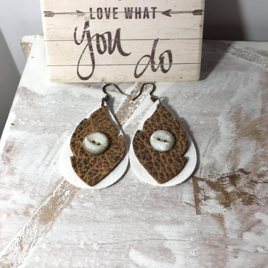 Leather Button Earrings