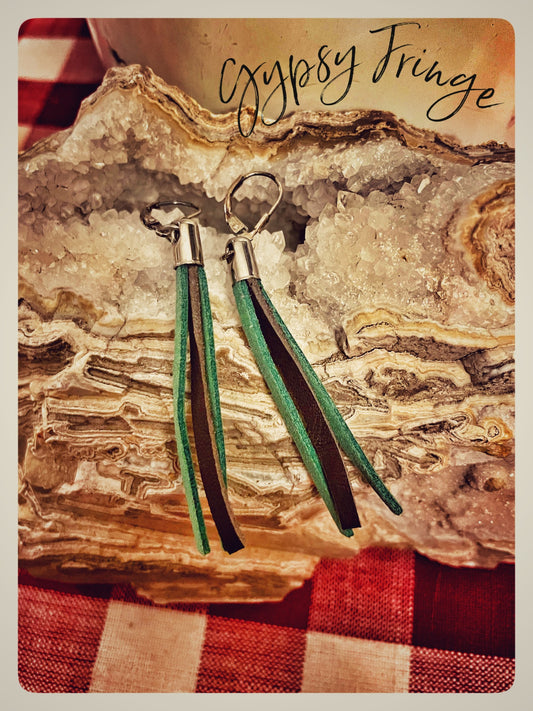 Brown~Green Fringe Earrings