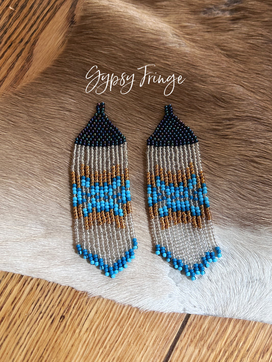Blue N Gold Fringe Earrings