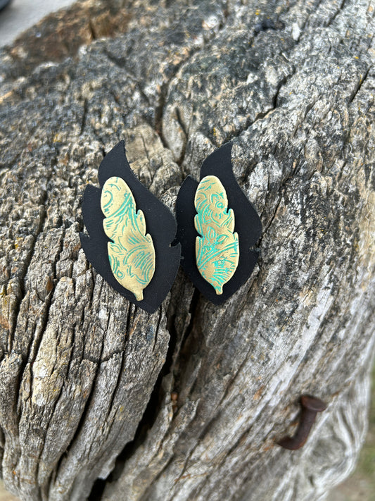 Brass Feather Concho set 1.75"