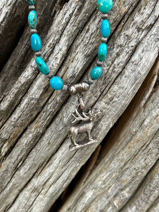 Turquoise Sterling Silver Elk Necklace