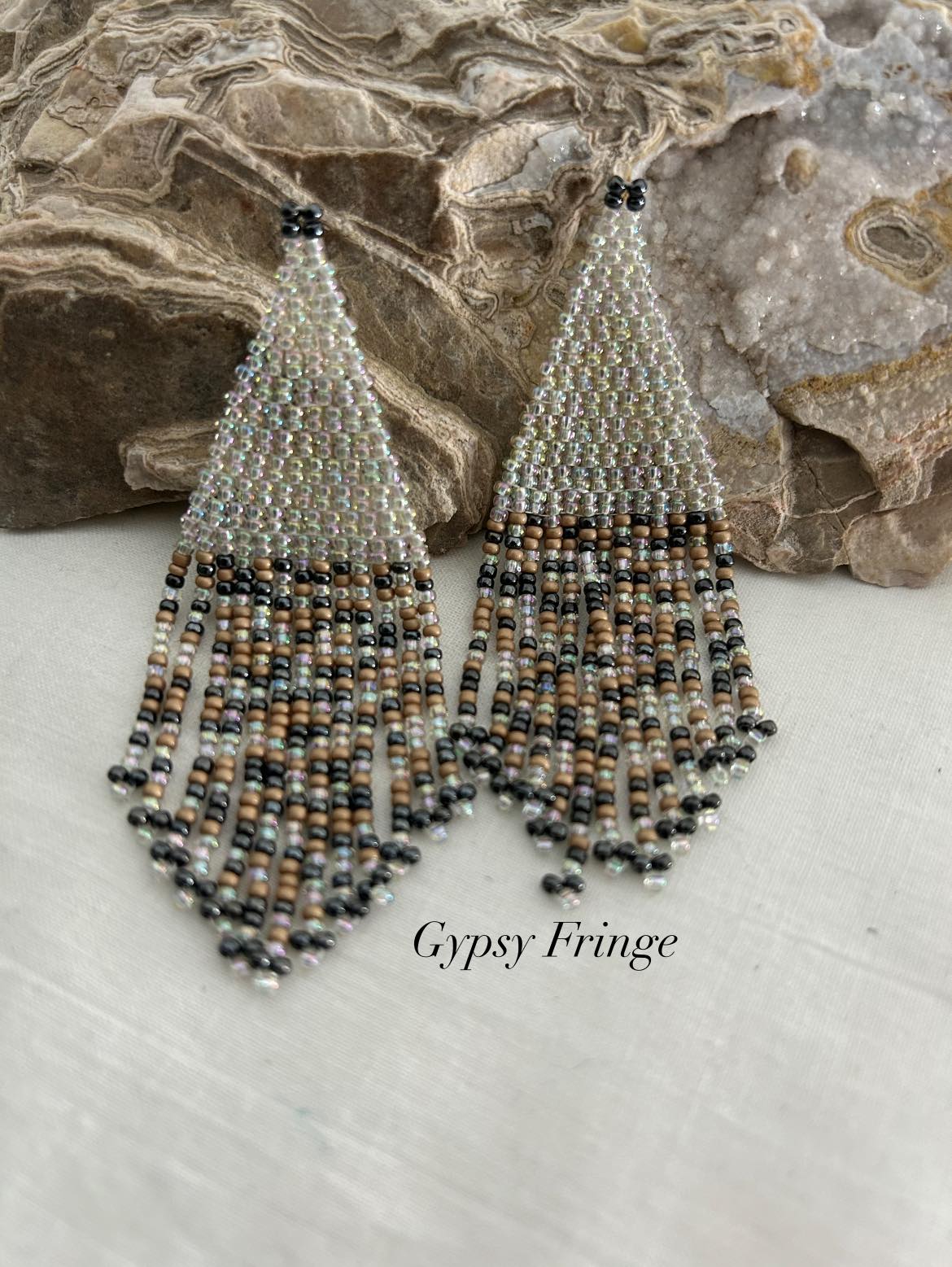 Iridescence Beaded Fringe Earrings