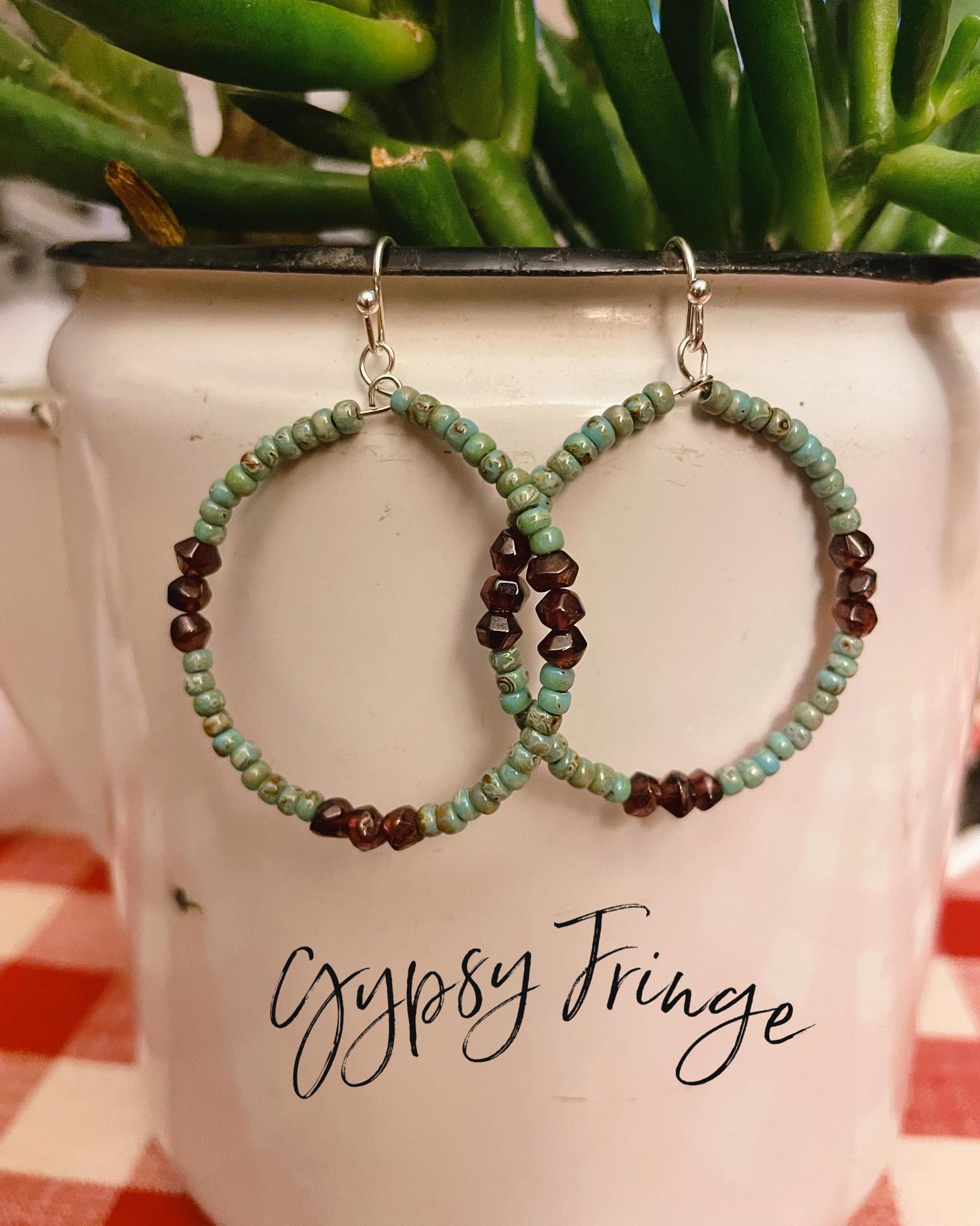 Turquoise Purple Garnet Hoop Earrings