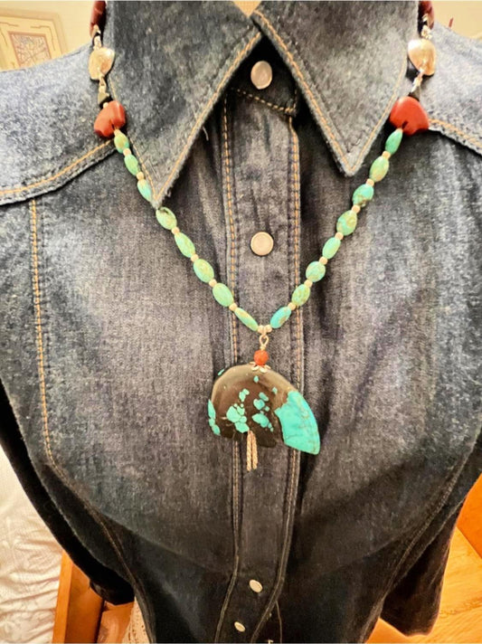 Turquoise Zuni Bear Necklace